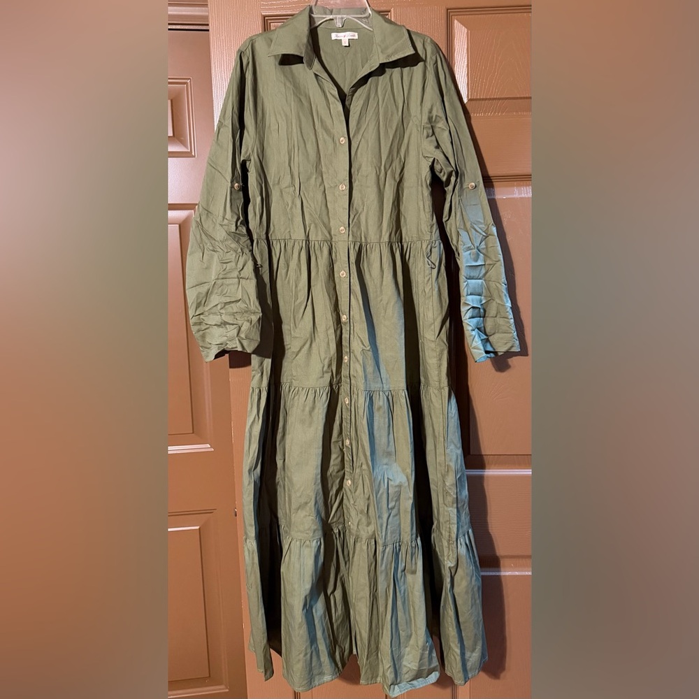 Chic Olive Button-Down Maxi Dress - image 3